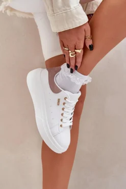 Buty Sportowe Na Platformie|Sneakersy Damskie>Boto Sneakersy Damskie Na Platformie Eko Skóra Białe Lelandine