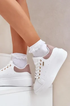 Buty Sportowe Na Platformie|Sneakersy Damskie></noscript>Boto Sneakersy Damskie Na Platformie Eko Skóra Białe Lelandine