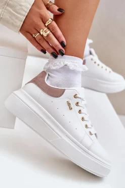 Buty Sportowe Na Platformie|Sneakersy Damskie></noscript>Boto Sneakersy Damskie Na Platformie Eko Skóra Białe Lelandine