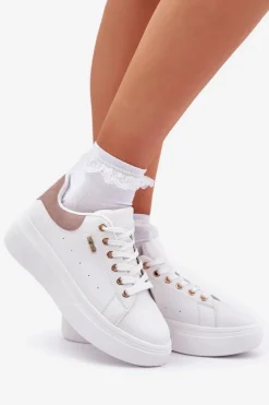 Buty Sportowe Na Platformie|Sneakersy Damskie></noscript>Boto Sneakersy Damskie Na Platformie Eko Skóra Białe Lelandine
