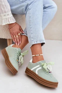 Buty Sportowe Na Platformie|Sneakersy Damskie>Boto Sneakersy Damskie Na Platformie Z Ozdobami Zielone Vinness Zielony