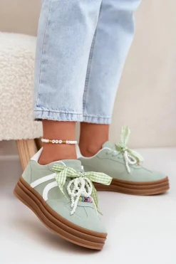 Buty Sportowe Na Platformie|Sneakersy Damskie>Boto Sneakersy Damskie Na Platformie Z Ozdobami Zielone Vinness Zielony