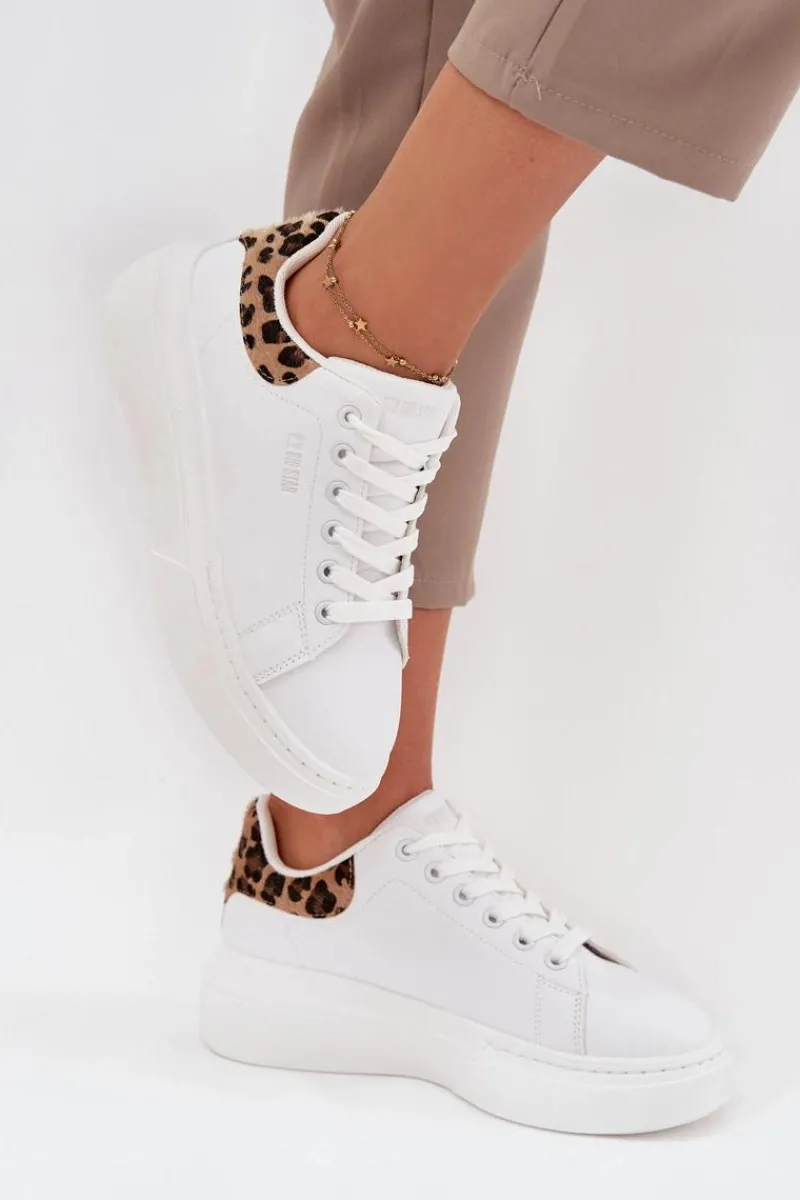 Sneakersy Damskie>Big Star Shoes Sneakersy Damskie Na Platformie Big Star SS274247 Białe Panterka Biały