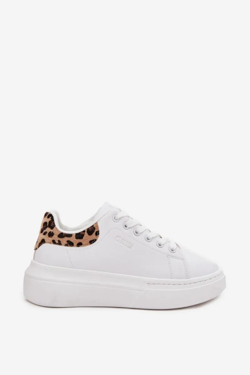 Sneakersy Damskie>Big Star Shoes Sneakersy Damskie Na Platformie Big Star SS274247 Białe Panterka Biały