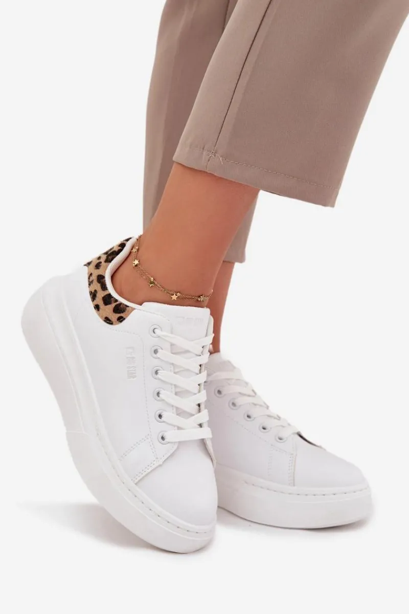 Sneakersy Damskie>Big Star Shoes Sneakersy Damskie Na Platformie Big Star SS274247 Białe Panterka Biały