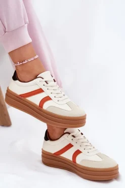 Sneakersy Damskie>Evento Sneakersy Damskie Na Platformie Beżowe Tolianna Beżowy