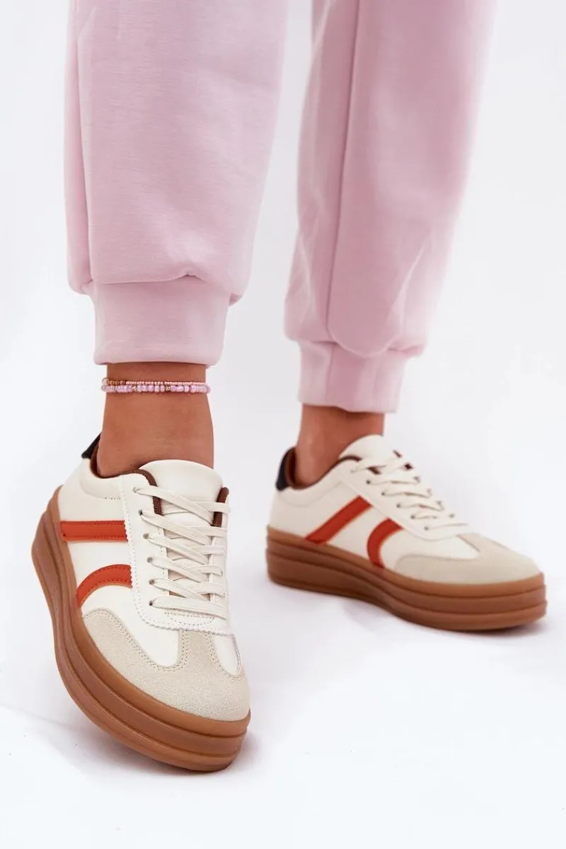 Sneakersy Damskie>Evento Sneakersy Damskie Na Platformie Beżowe Tolianna Beżowy