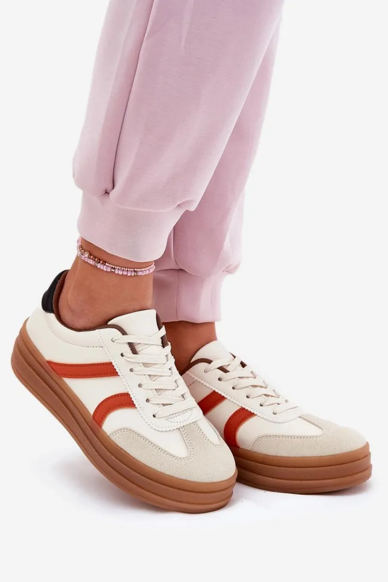 Sneakersy Damskie>Evento Sneakersy Damskie Na Platformie Beżowe Tolianna Beżowy