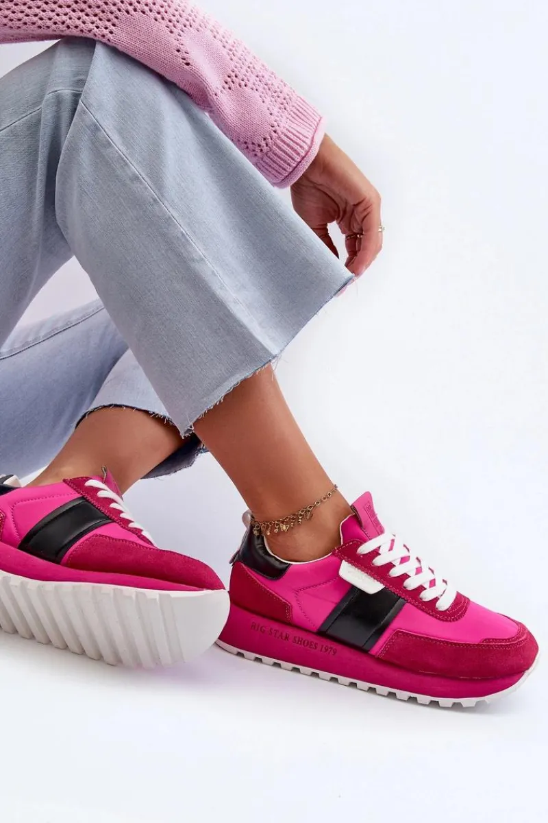 Big Star Shoes Sneakersy Damskie Na Platformie Big Star NN274500 Memory Foam System Fuksja