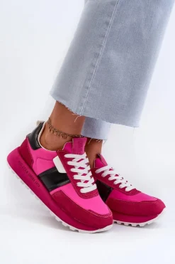 Big Star Shoes Sneakersy Damskie Na Platformie Big Star NN274500 Memory Foam System Fuksja