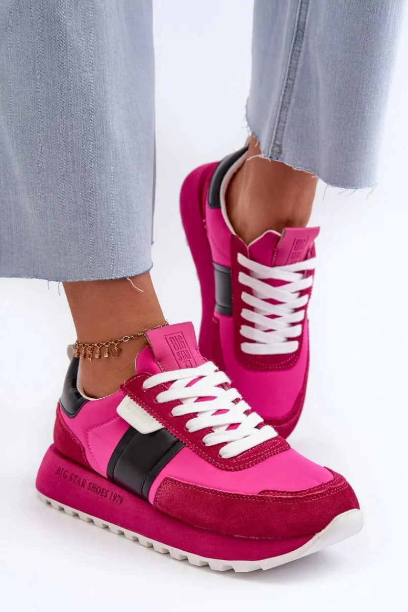 Big Star Shoes Sneakersy Damskie Na Platformie Big Star NN274500 Memory Foam System Fuksja