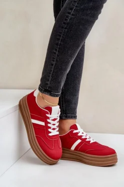 Sneakersy Damskie>Boto Sneakersy Damskie Na Platformie Czerwone Dravinnia