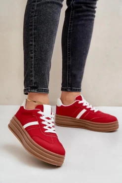 Sneakersy Damskie>Boto Sneakersy Damskie Na Platformie Czerwone Dravinnia