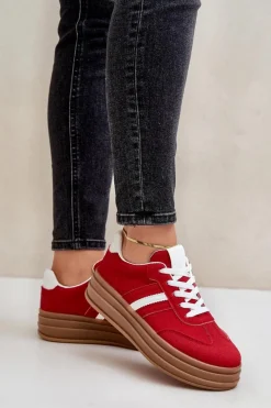 Sneakersy Damskie></noscript>Boto Sneakersy Damskie Na Platformie Czerwone Dravinnia