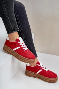 Sneakersy Damskie></noscript>Boto Sneakersy Damskie Na Platformie Czerwone Dravinnia