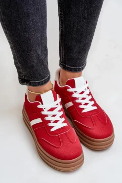Sneakersy Damskie></noscript>Boto Sneakersy Damskie Na Platformie Czerwone Dravinnia