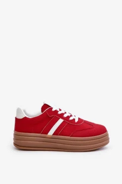 Sneakersy Damskie></noscript>Boto Sneakersy Damskie Na Platformie Czerwone Dravinnia