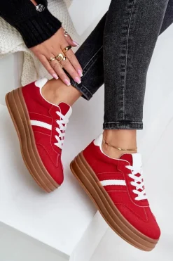 Sneakersy Damskie></noscript>Boto Sneakersy Damskie Na Platformie Czerwone Dravinnia