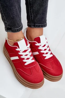 Sneakersy Damskie></noscript>Boto Sneakersy Damskie Na Platformie Czerwone Dravinnia
