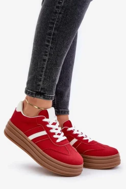 Sneakersy Damskie></noscript>Boto Sneakersy Damskie Na Platformie Czerwone Dravinnia