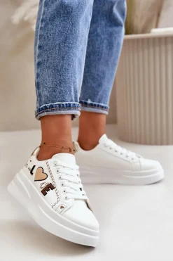 Clearance Sneakersy Damskie Na Platformie Z Ozdobnym Napisem Białe Orlian Damskie Buty Sportowe Na Platformie|Sneakersy Damskie