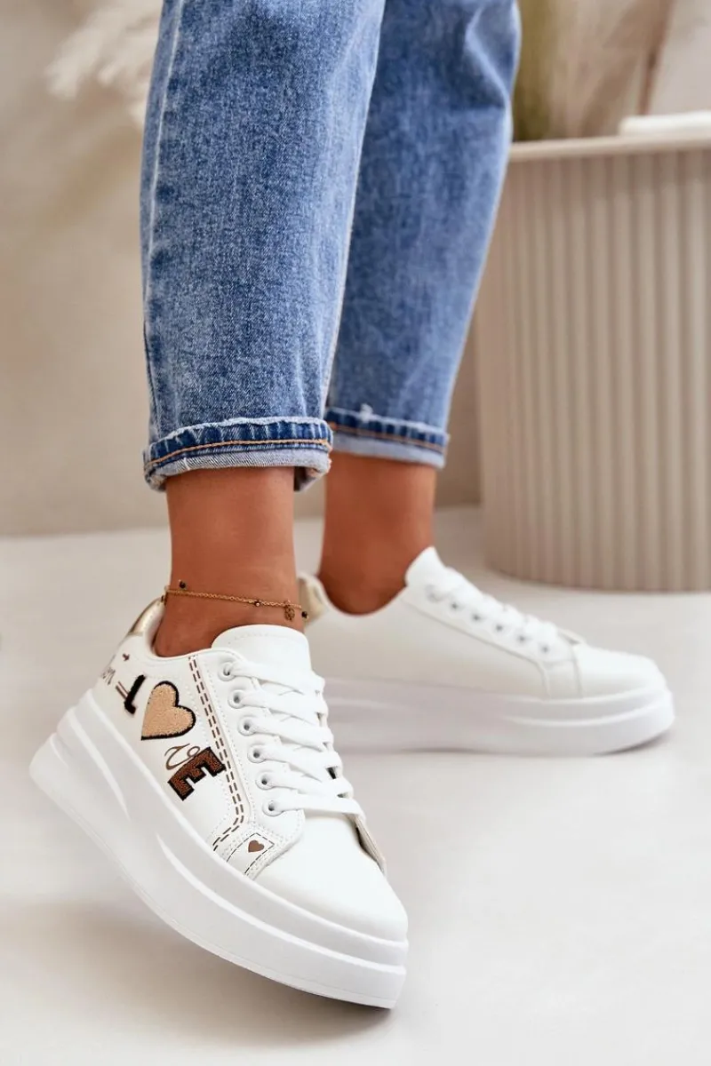 Clearance Sneakersy Damskie Na Platformie Z Ozdobnym Napisem Białe Orlian Damskie Buty Sportowe Na Platformie|Sneakersy Damskie