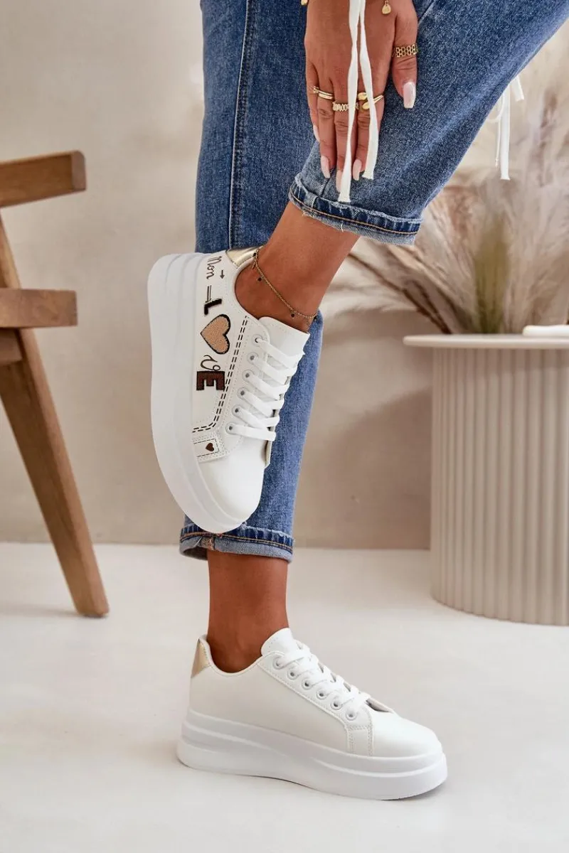 Clearance Sneakersy Damskie Na Platformie Z Ozdobnym Napisem Białe Orlian Damskie Buty Sportowe Na Platformie|Sneakersy Damskie