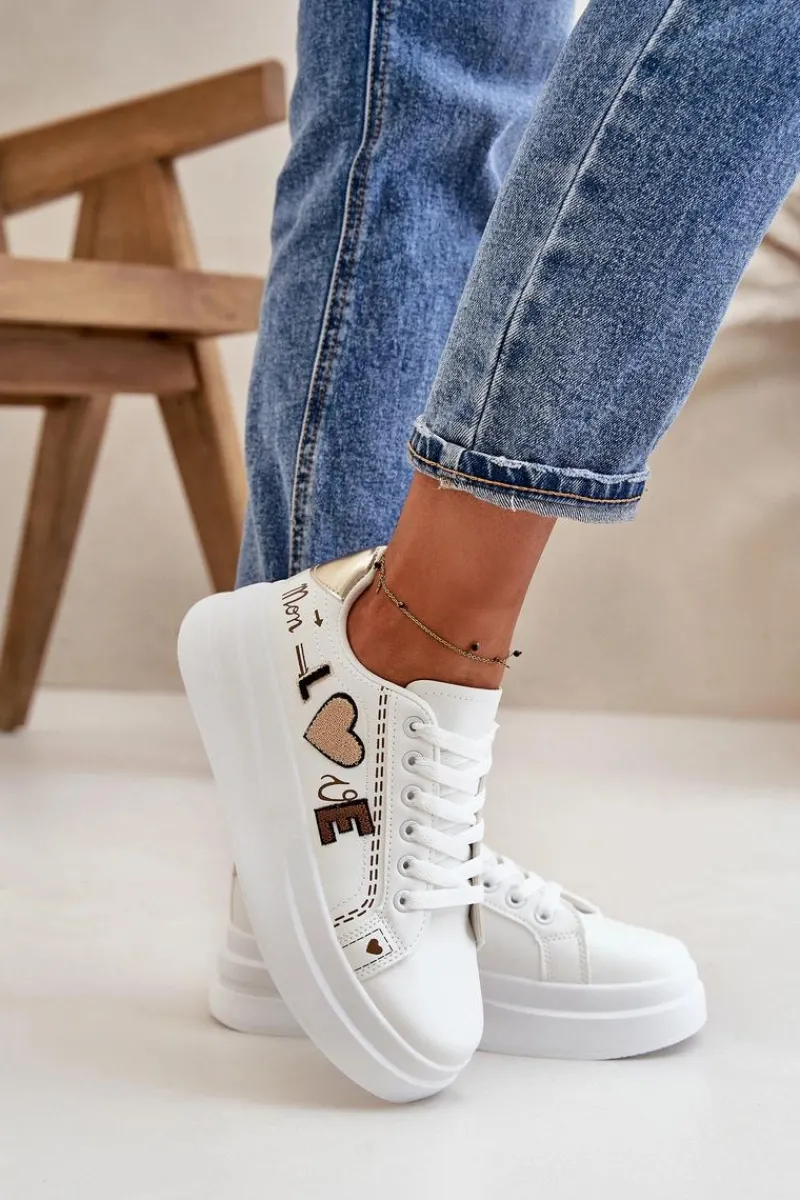 Clearance Sneakersy Damskie Na Platformie Z Ozdobnym Napisem Białe Orlian Damskie Buty Sportowe Na Platformie|Sneakersy Damskie
