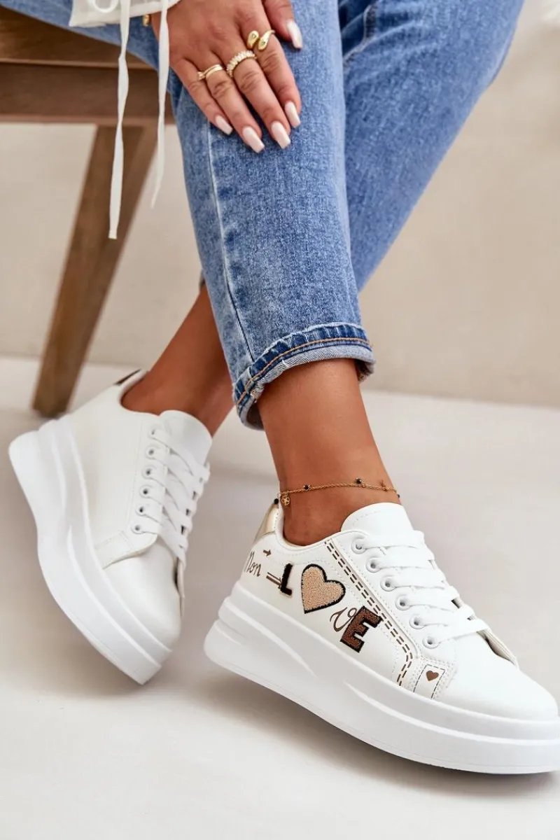 Clearance Sneakersy Damskie Na Platformie Z Ozdobnym Napisem Białe Orlian Damskie Buty Sportowe Na Platformie|Sneakersy Damskie