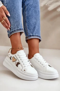 Clearance Sneakersy Damskie Na Platformie Z Ozdobnym Napisem Białe Orlian Damskie Buty Sportowe Na Platformie|Sneakersy Damskie