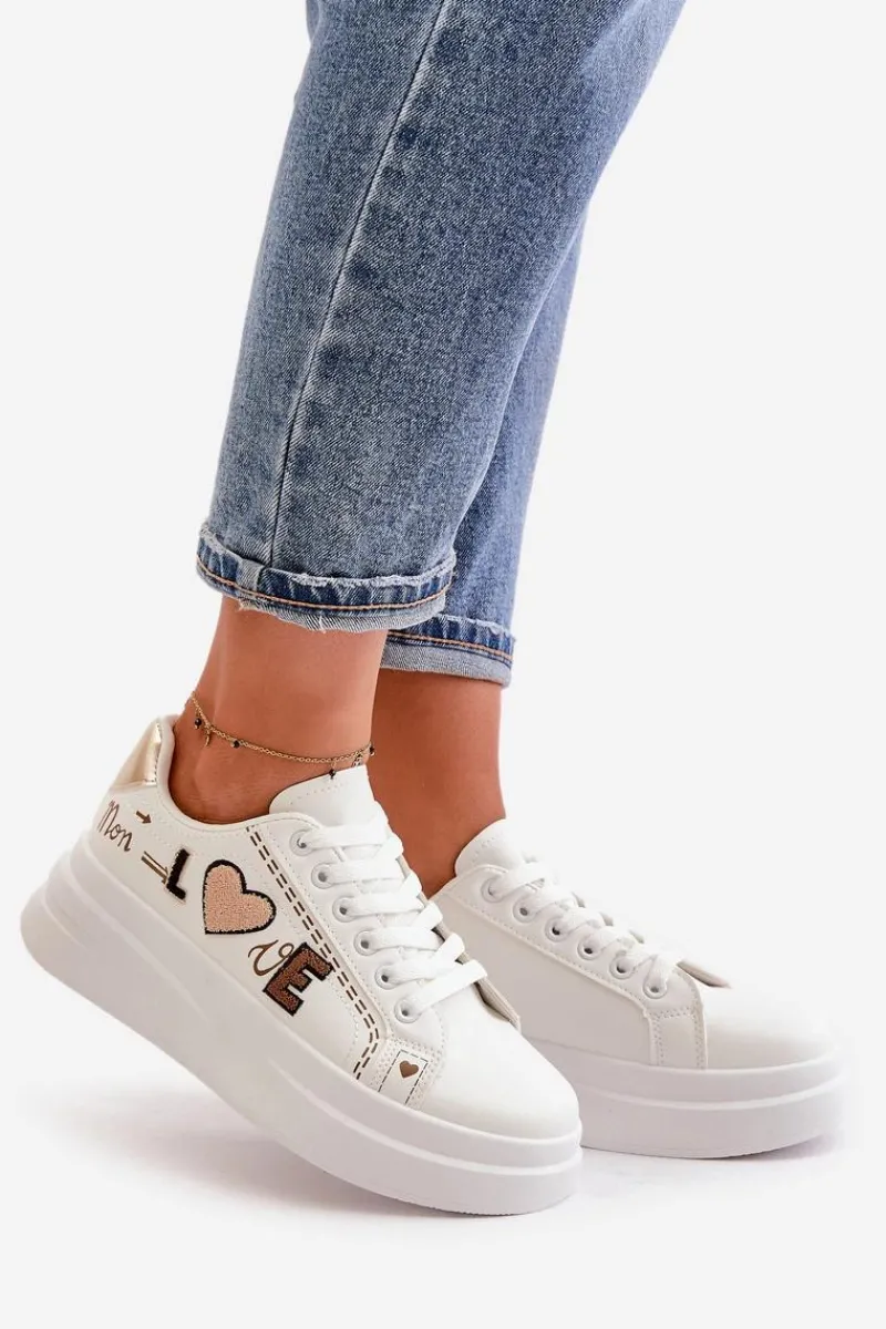 Clearance Sneakersy Damskie Na Platformie Z Ozdobnym Napisem Białe Orlian Damskie Buty Sportowe Na Platformie|Sneakersy Damskie