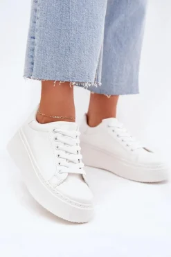New Sneakersy Damskie Na Platformie Białe Sallira Damskie Buty Sportowe Na Platformie|Sneakersy Damskie