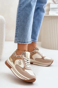 Clearance Boto Sneakersy Damskie Na Platformie Beżowe Debizia
