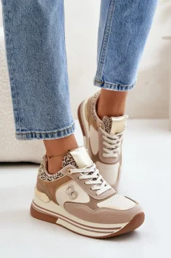 Clearance Boto Sneakersy Damskie Na Platformie Beżowe Debizia