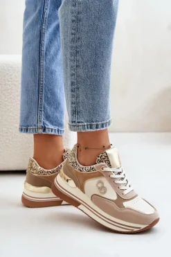 Clearance Boto Sneakersy Damskie Na Platformie Beżowe Debizia