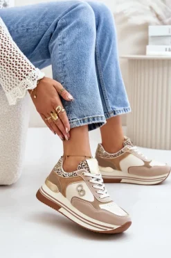 Clearance Boto Sneakersy Damskie Na Platformie Beżowe Debizia