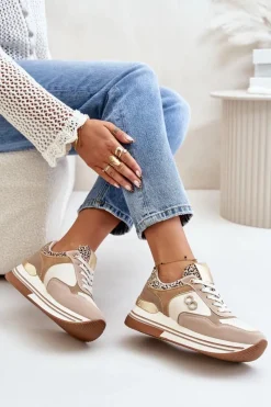Clearance Boto Sneakersy Damskie Na Platformie Beżowe Debizia