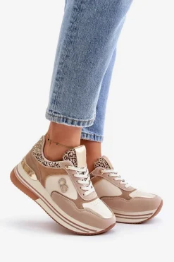 Clearance Boto Sneakersy Damskie Na Platformie Beżowe Debizia