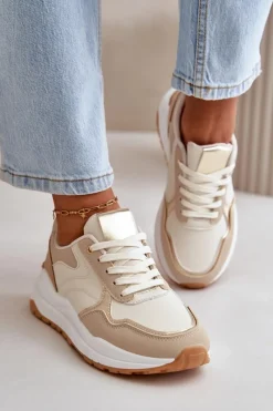 Discount Boto Sneakersy Damskie Na Platformie Z Eko Skóry Beżowe Issatta