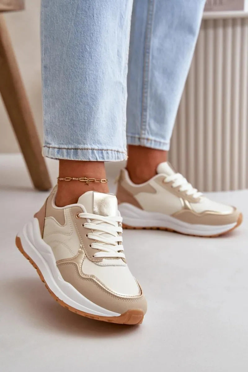 Discount Boto Sneakersy Damskie Na Platformie Z Eko Skóry Beżowe Issatta