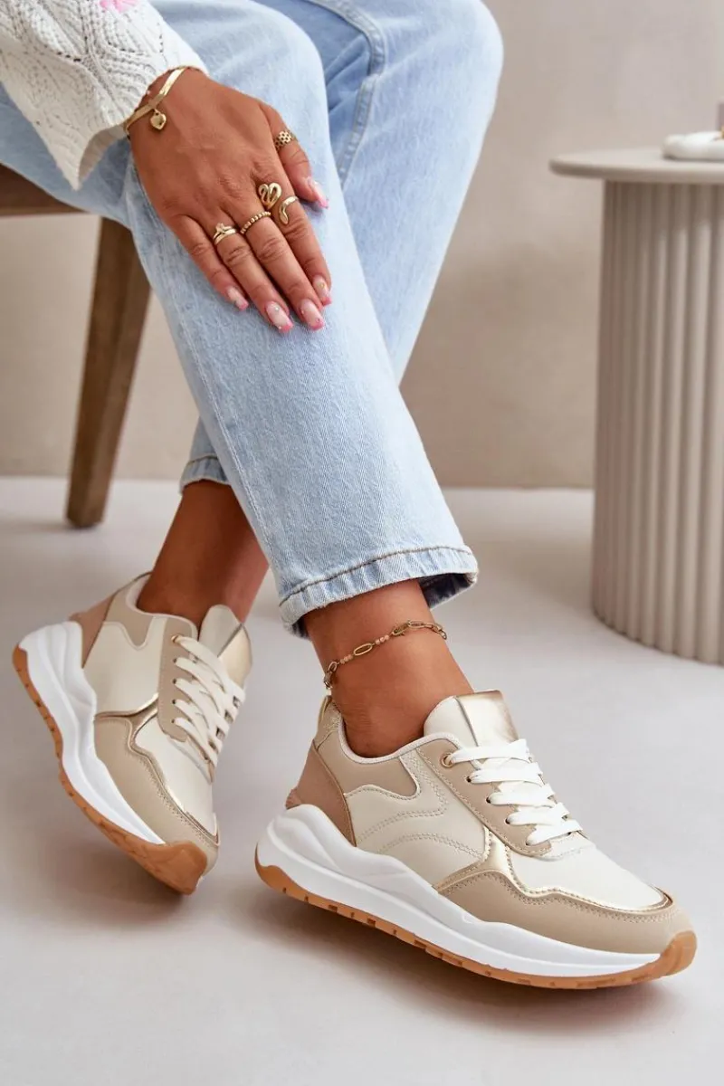 Discount Boto Sneakersy Damskie Na Platformie Z Eko Skóry Beżowe Issatta