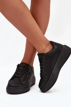 Online Sneakersy Damskie Na Platformie Big Star SS274244 Czarne Damskie Sneakersy Damskie