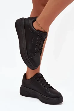 Online Sneakersy Damskie Na Platformie Big Star SS274244 Czarne Damskie Sneakersy Damskie