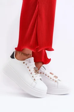 Outlet Boto Sneakersy Damskie Na Platformie Z Misiem Białe Moanda