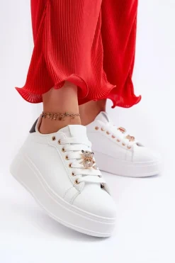 Outlet Boto Sneakersy Damskie Na Platformie Z Misiem Białe Moanda