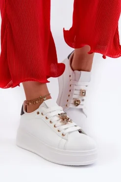 Outlet Boto Sneakersy Damskie Na Platformie Z Misiem Białe Moanda