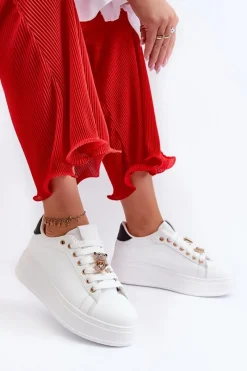Outlet Boto Sneakersy Damskie Na Platformie Z Misiem Białe Moanda