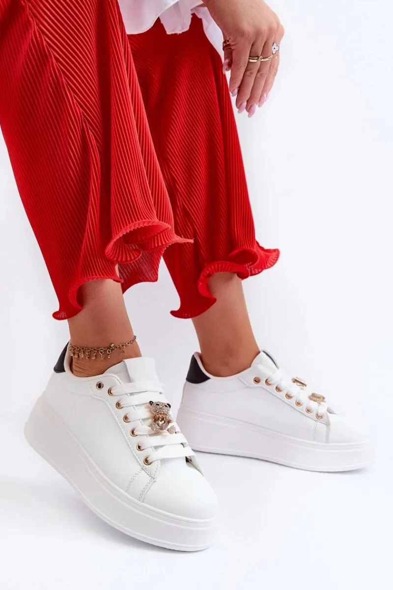 Outlet Boto Sneakersy Damskie Na Platformie Z Misiem Białe Moanda