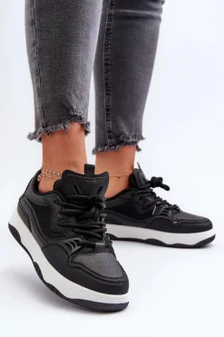 Sale Sneakersy Damskie Na Platformie Czarne Etnaria Damskie Sneakersy Damskie