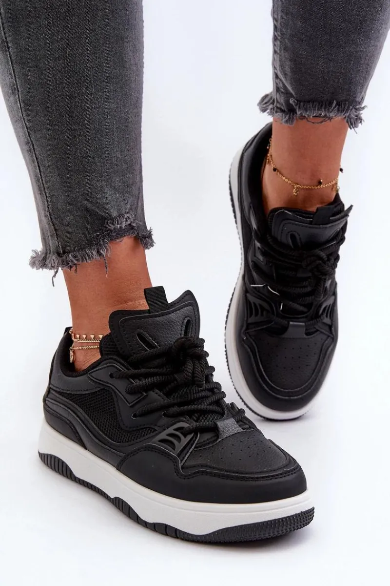 Sale Sneakersy Damskie Na Platformie Czarne Etnaria Damskie Sneakersy Damskie